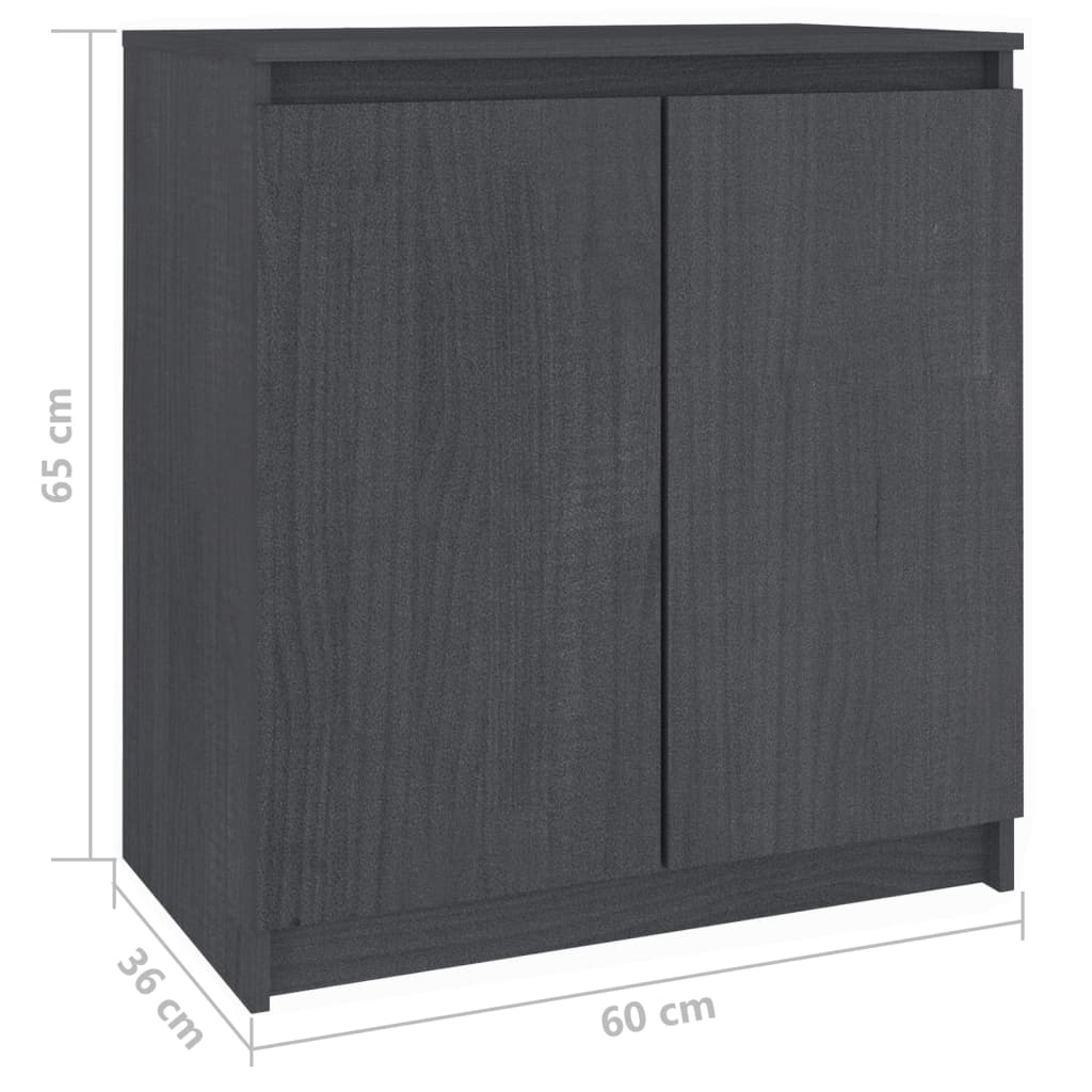 Credenza Grigia 60x36x65 cm in Legno Massello di Pino - homemem39