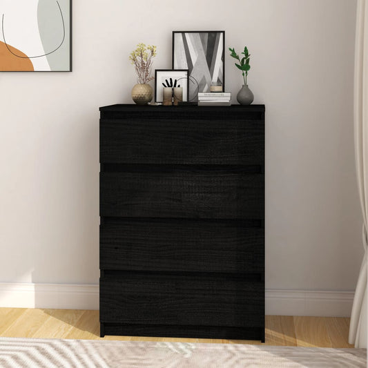 Credenza Nera 60x36x84 cm in Legno Massello di Pino - homemem39