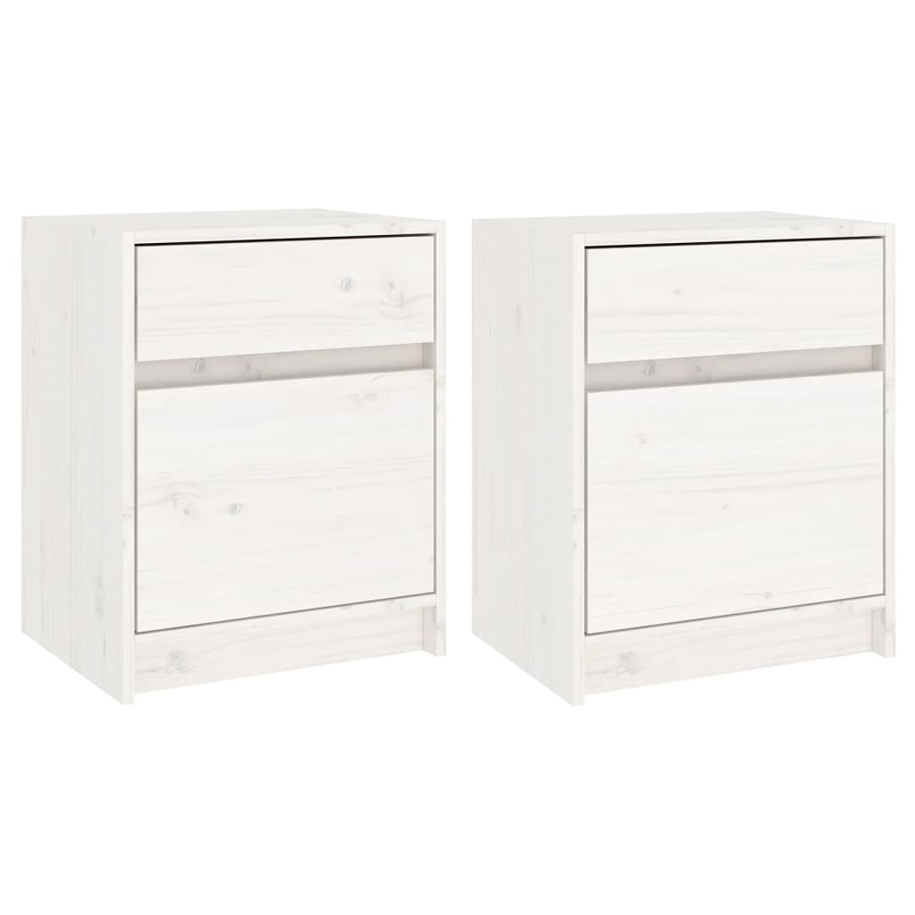 Comodini 2 pz Bianchi 40x31x50 cm in Legno Massello di Pino - homemem39