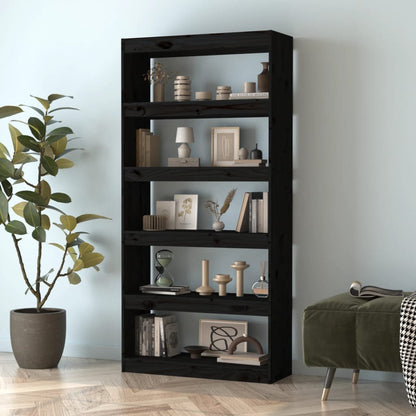 Libreria/Divisorio Nero 80x30x167,4 cm Legno Massello di Pino - homemem39