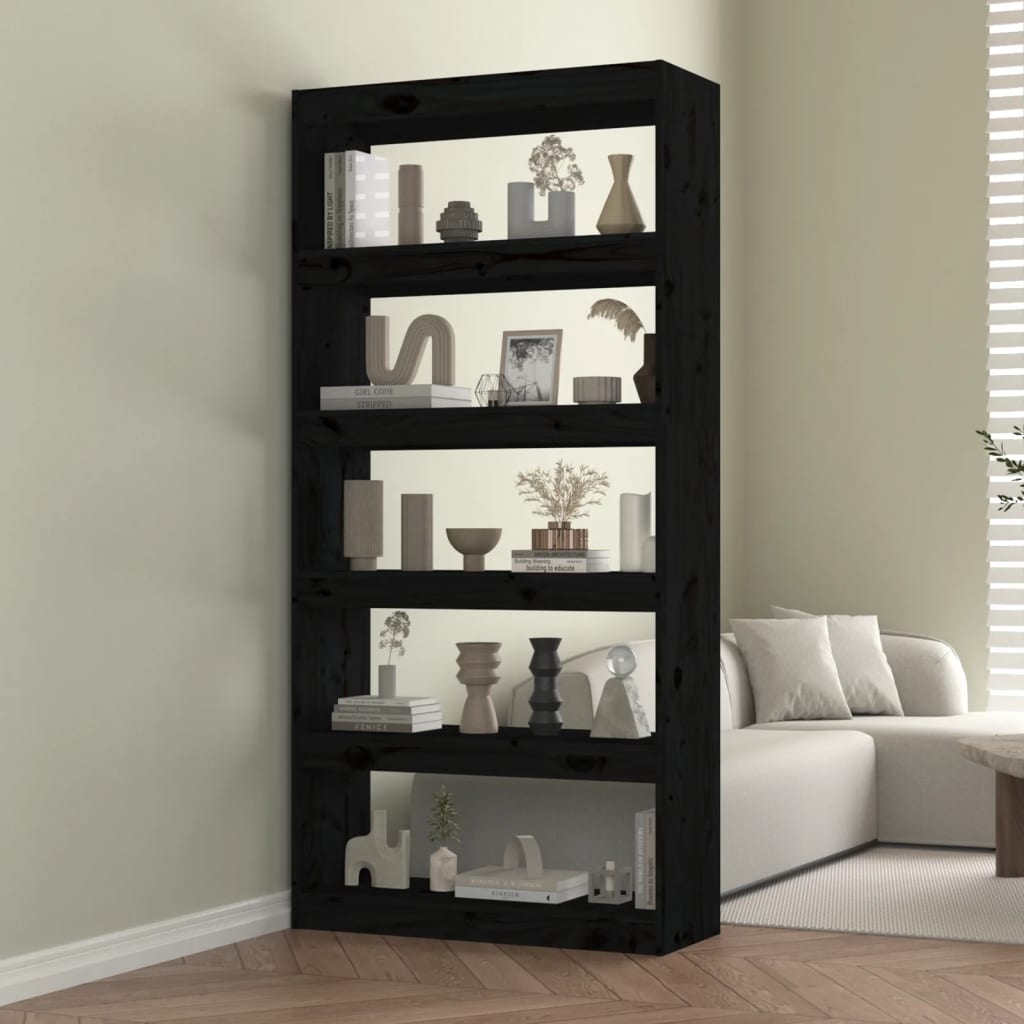 Libreria/Divisorio Nero 80x30x167,4 cm Legno Massello di Pino - homemem39