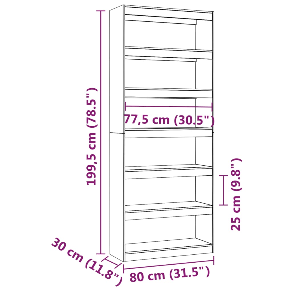 Libreria/Divisorio Grigio 80x30x199,5 cm in Massello di Pino - homemem39