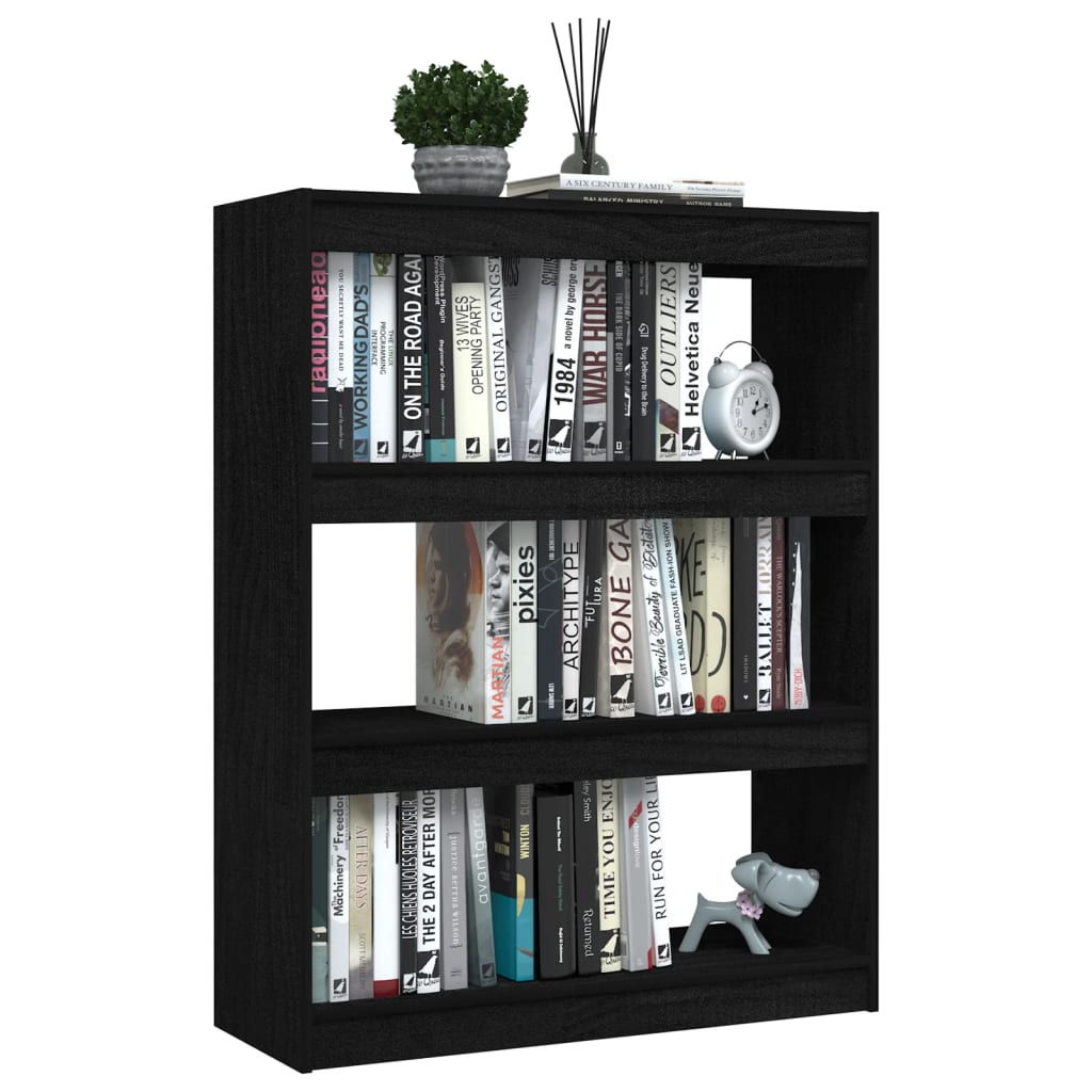 Libreria/Divisorio Nero 100x30x103 cm in Legno Massello di Pino - homemem39