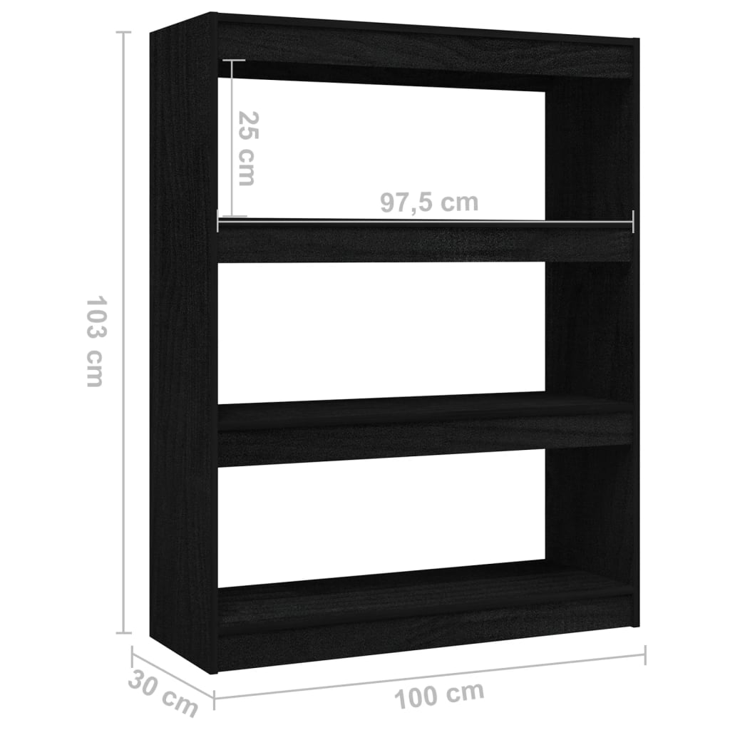 Libreria/Divisorio Nero 100x30x103 cm in Legno Massello di Pino - homemem39