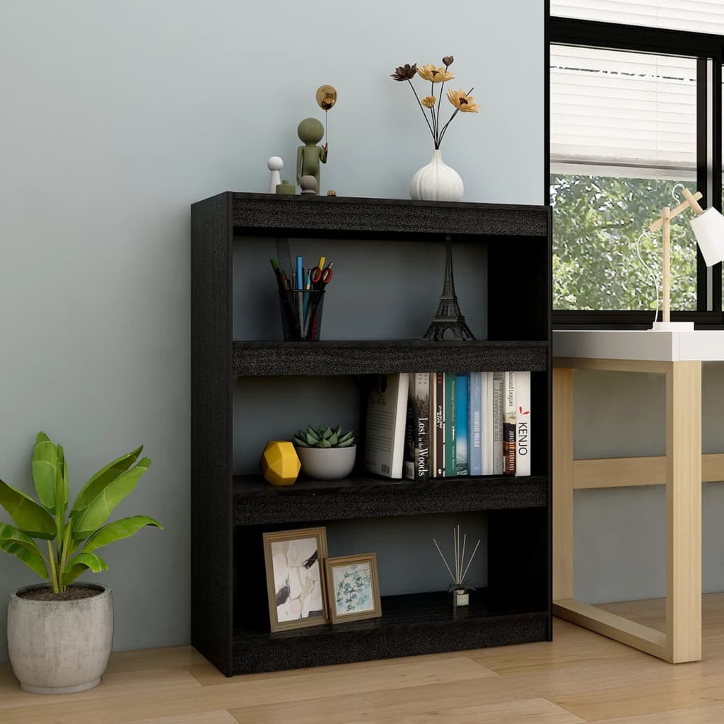 Libreria/Divisorio Nero 100x30x103 cm in Legno Massello di Pino - homemem39