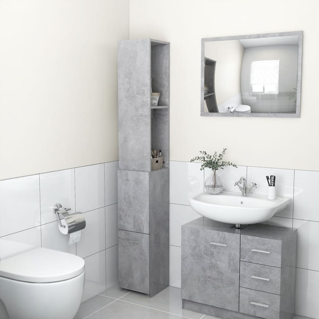 Armadio da Bagno Grigio Cemento 25x25x170 cm in Truciolato - homemem39