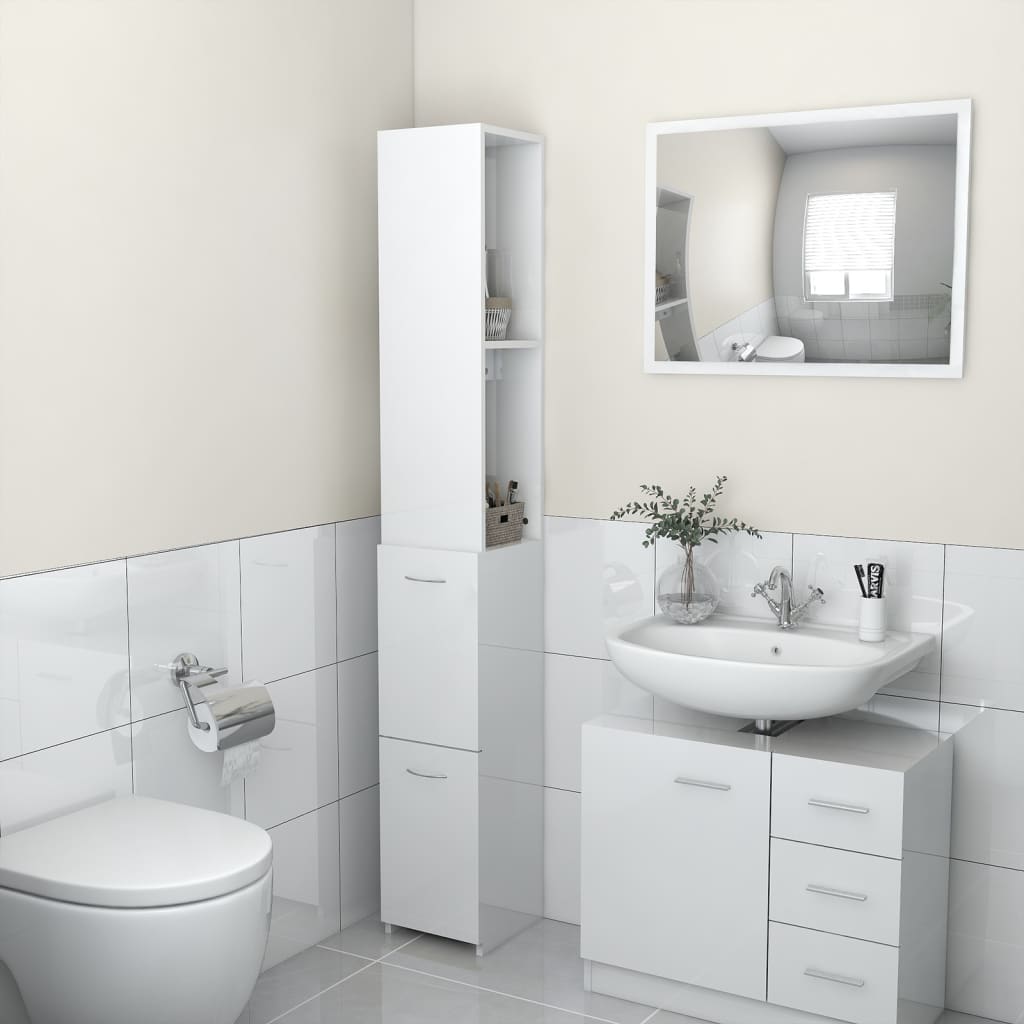 Armadietto da Bagno Bianco Lucido 25x25x170 cm in Truciolato - homemem39