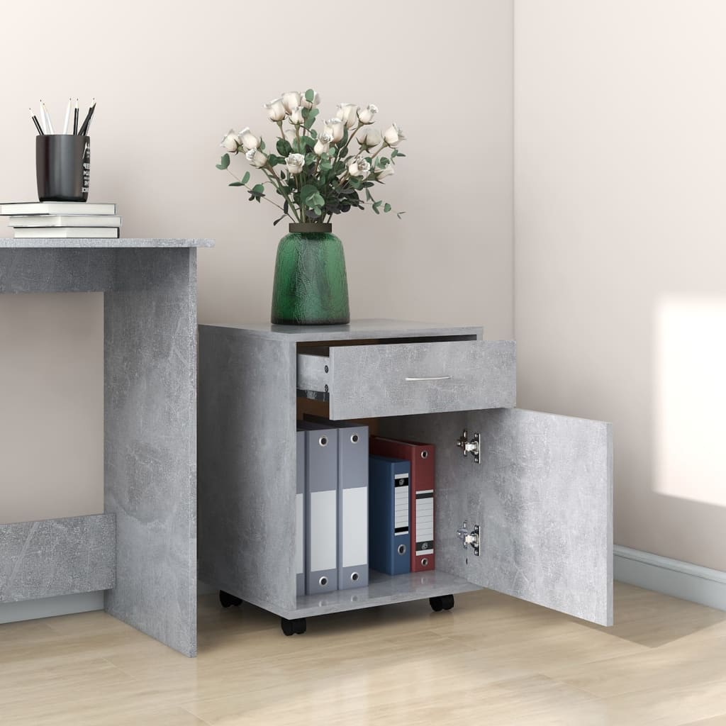 Mobiletto con Ruote Grigio Cemento 45x38x54cm Legno Multistrato - homemem39