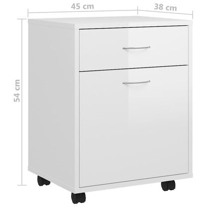 Mobiletto con Rotelle Bianco Lucido 45x38x54 cm in Truciolato - homemem39