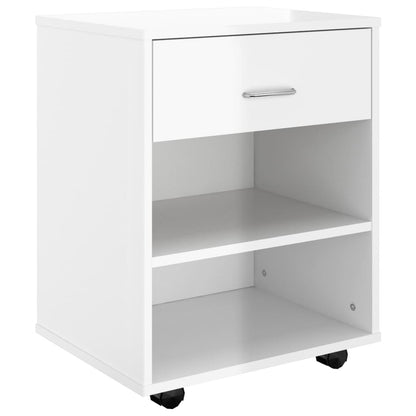 Mobiletto con Rotelle Bianco Lucido 46x36x59 cm in Truciolato - homemem39