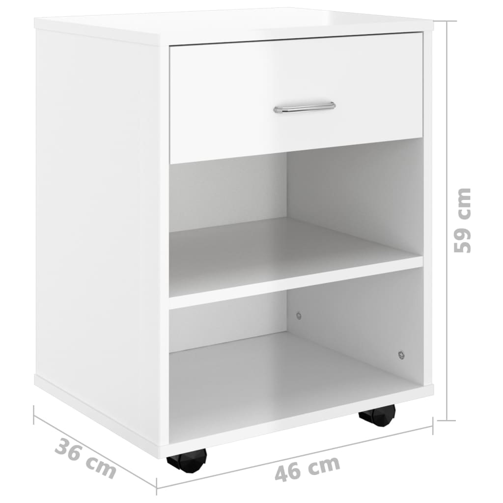 Mobiletto con Rotelle Bianco Lucido 46x36x59 cm in Truciolato - homemem39