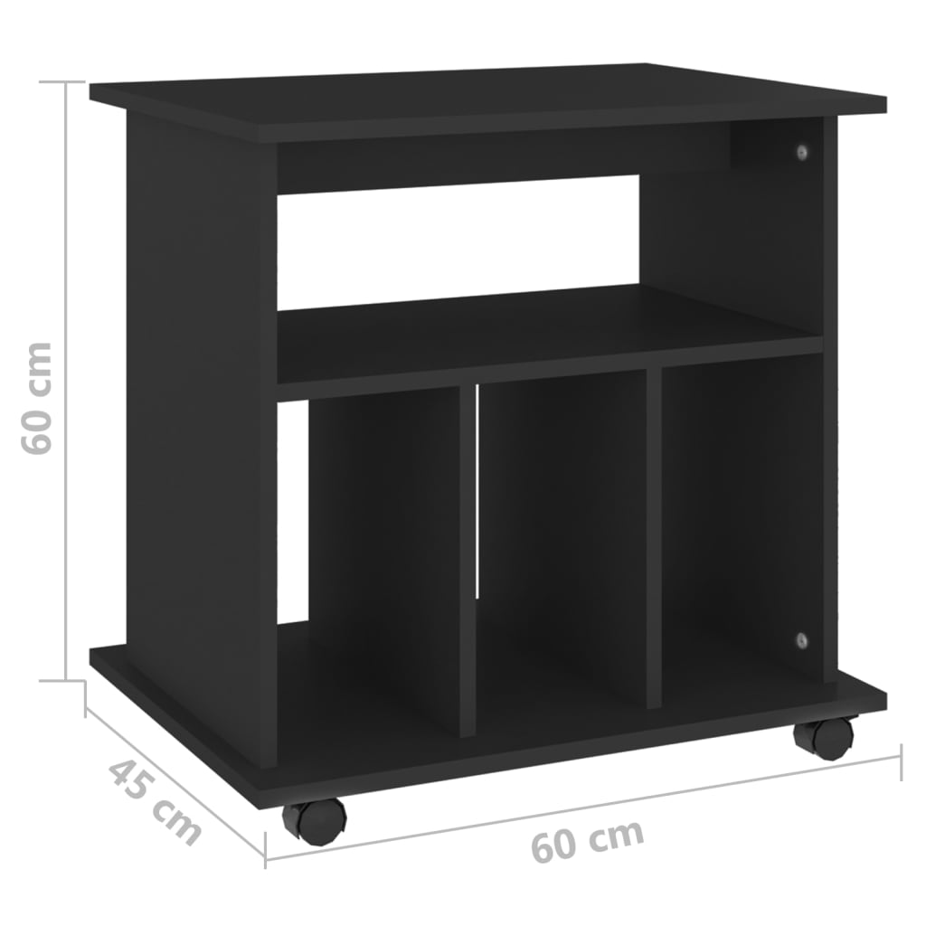 Mobiletto con Rotelle Nero 60x45x60 cm in Truciolato - homemem39