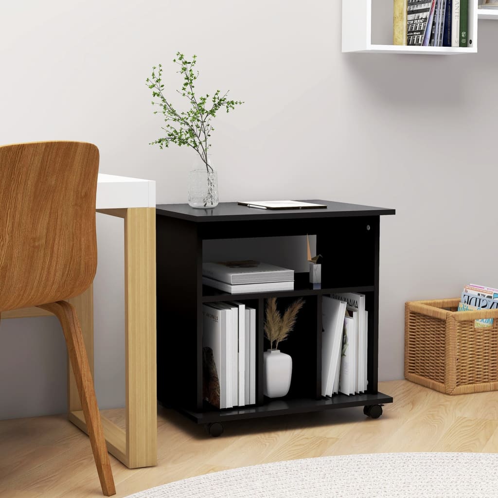 Mobiletto con Rotelle Nero 60x45x60 cm in Truciolato - homemem39