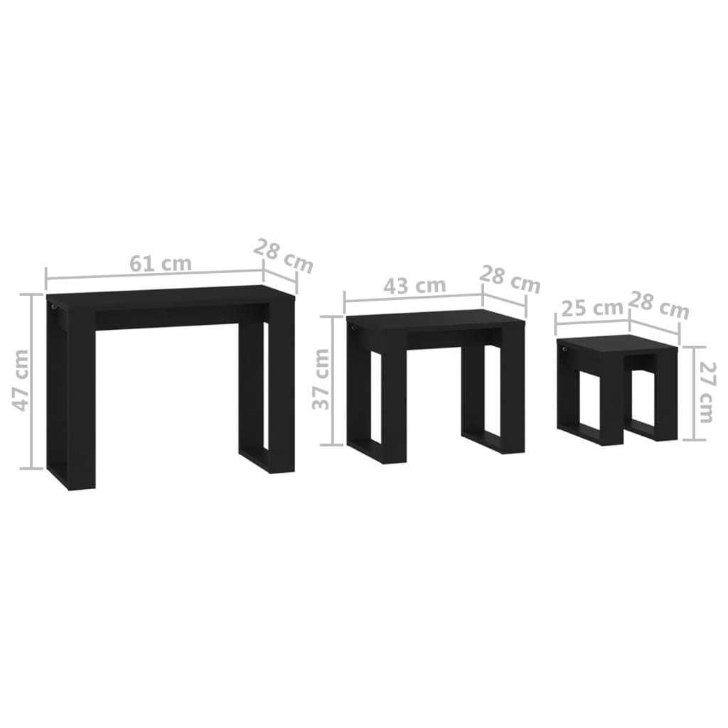 Tavolini Impilabili 3 pz Neri in Legno Multistrato - homemem39