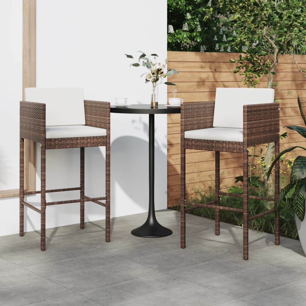 Sgabelli da Bar con Cuscini 2 pz Marroni in Polyrattan - homemem39