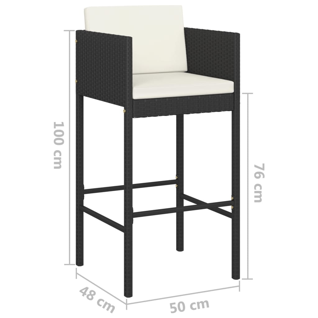 Sgabelli da Bar 2 pz con Cuscini Neri in Polyrattan - homemem39