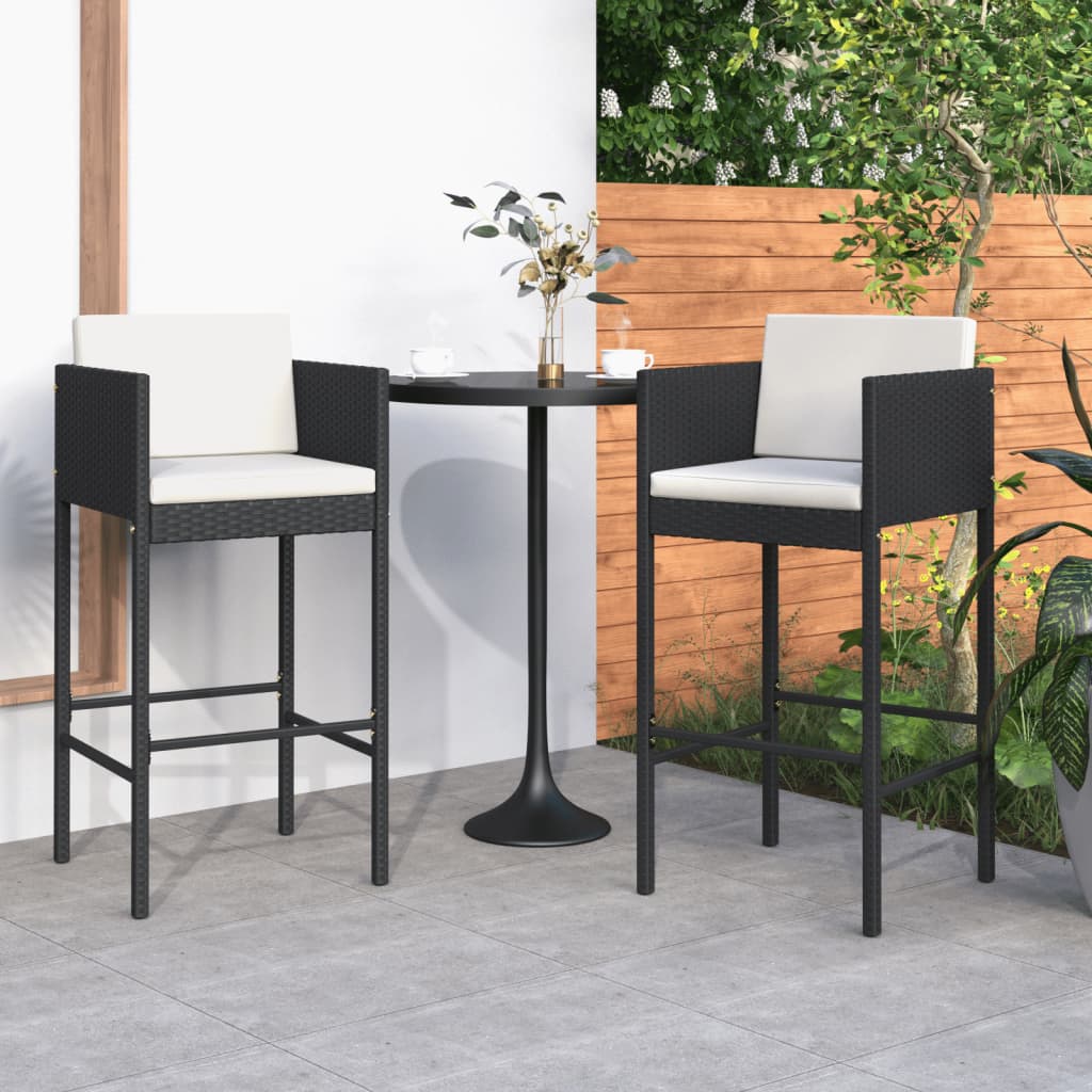 Sgabelli da Bar 2 pz con Cuscini Neri in Polyrattan - homemem39