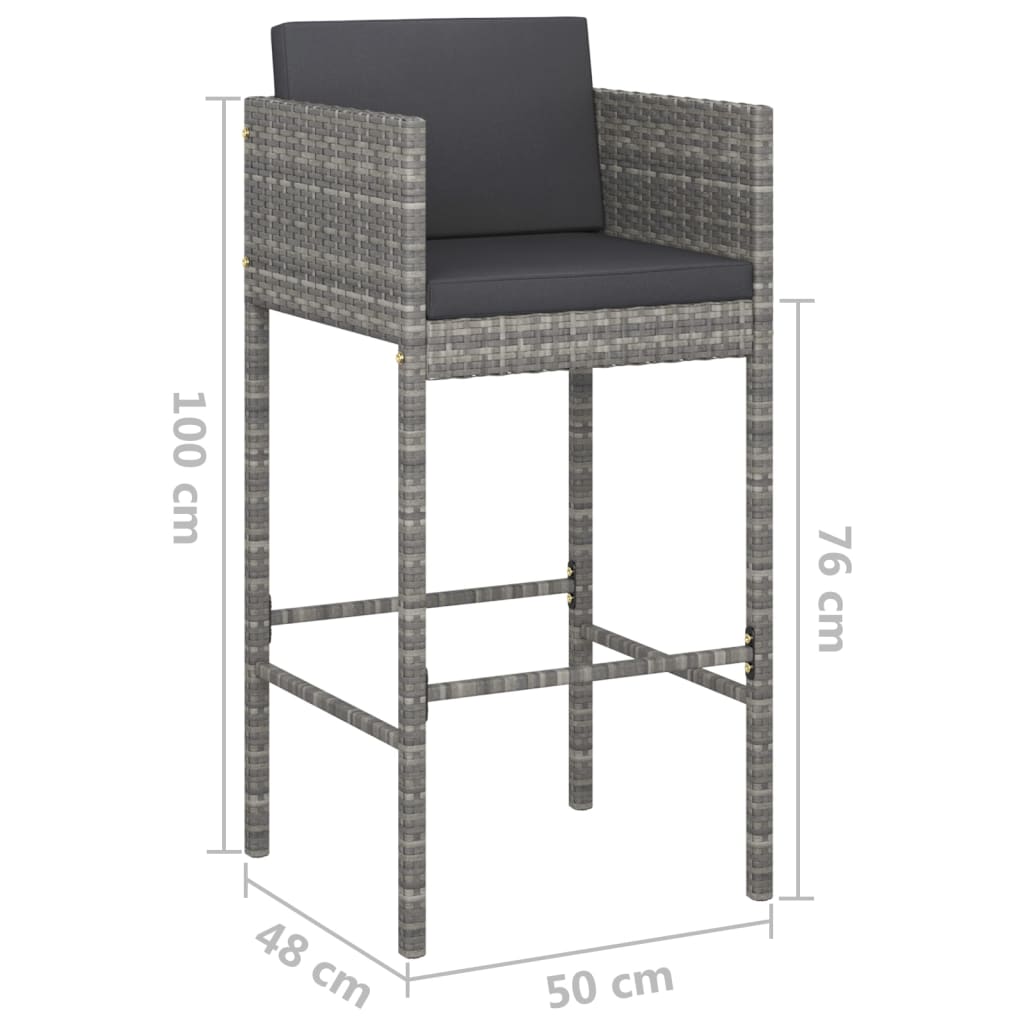 Sgabelli da Bar 2 pz con Cuscini Grigi in Polyrattan - homemem39