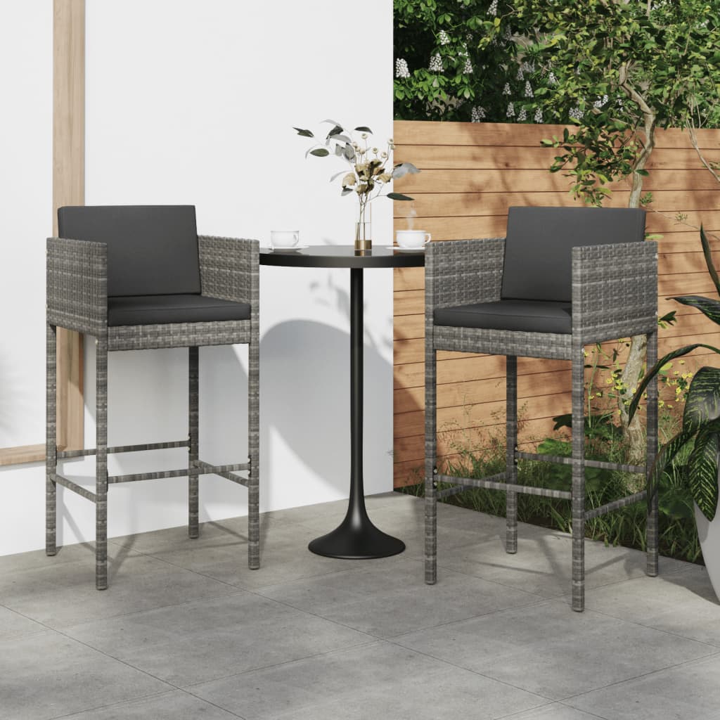 Sgabelli da Bar 2 pz con Cuscini Grigi in Polyrattan - homemem39