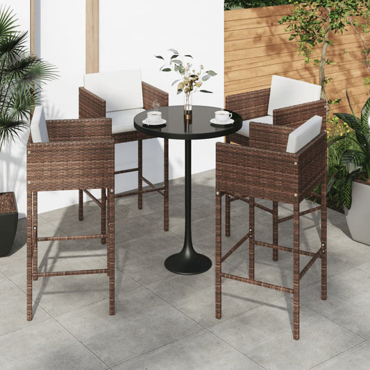 Sgabelli da Bar 4 pz con Cuscini Marroni in Polyrattan - homemem39