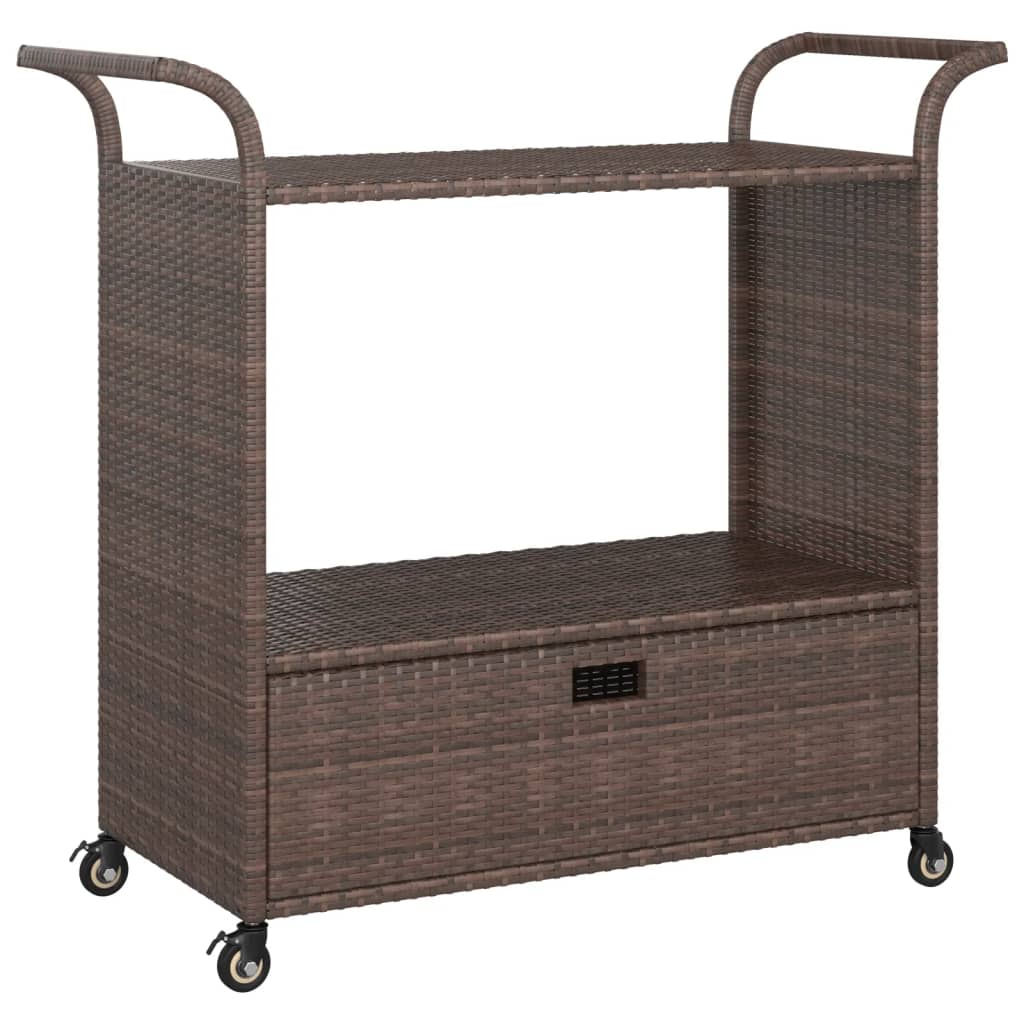 Carrello da Bar con Cassetto Marrone 100x45x97 cm in Polyrattan - homemem39