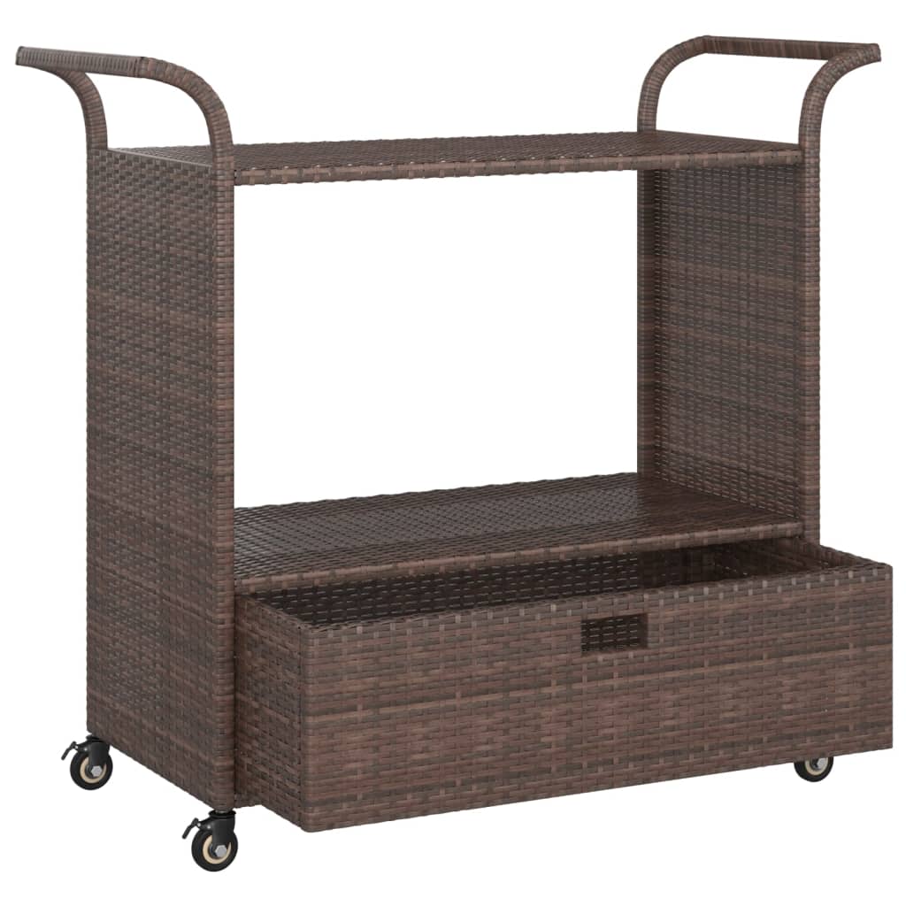 Carrello da Bar con Cassetto Marrone 100x45x97 cm in Polyrattan - homemem39