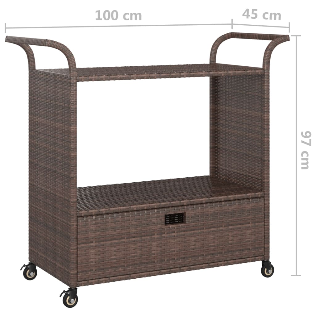 Carrello da Bar con Cassetto Marrone 100x45x97 cm in Polyrattan - homemem39