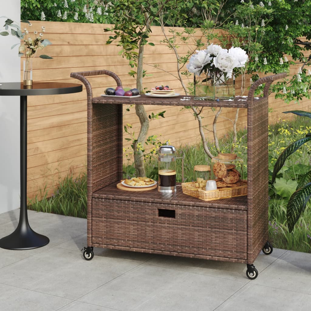 Carrello da Bar con Cassetto Marrone 100x45x97 cm in Polyrattan - homemem39