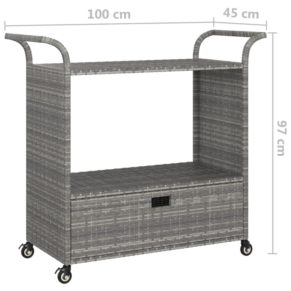 Carrello da Bar con Cassetto Grigio 100x45x97 cm in Polyrattan - homemem39