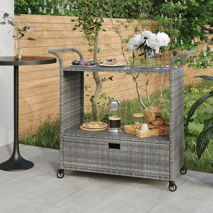 Carrello da Bar con Cassetto Grigio 100x45x97 cm in Polyrattan - homemem39