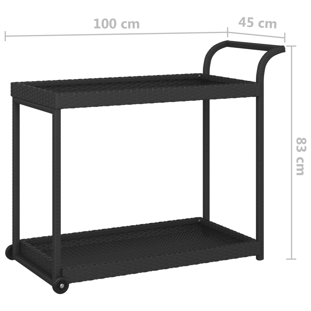 Carrello da Bar Nero 100x45x83 cm in Polyrattan - homemem39