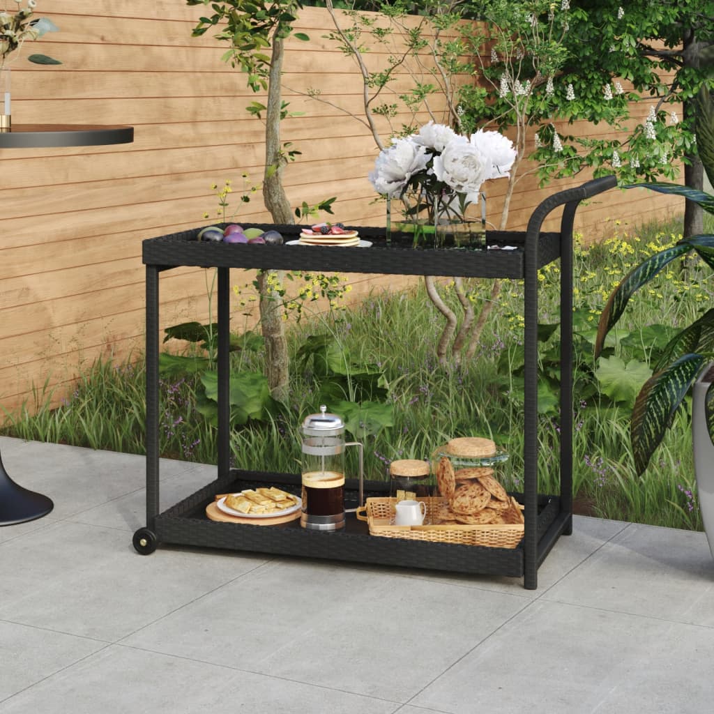 Carrello da Bar Nero 100x45x83 cm in Polyrattan - homemem39