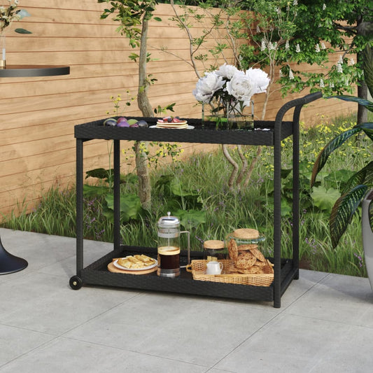 Carrello da Bar Nero 100x45x83 cm in Polyrattan - homemem39