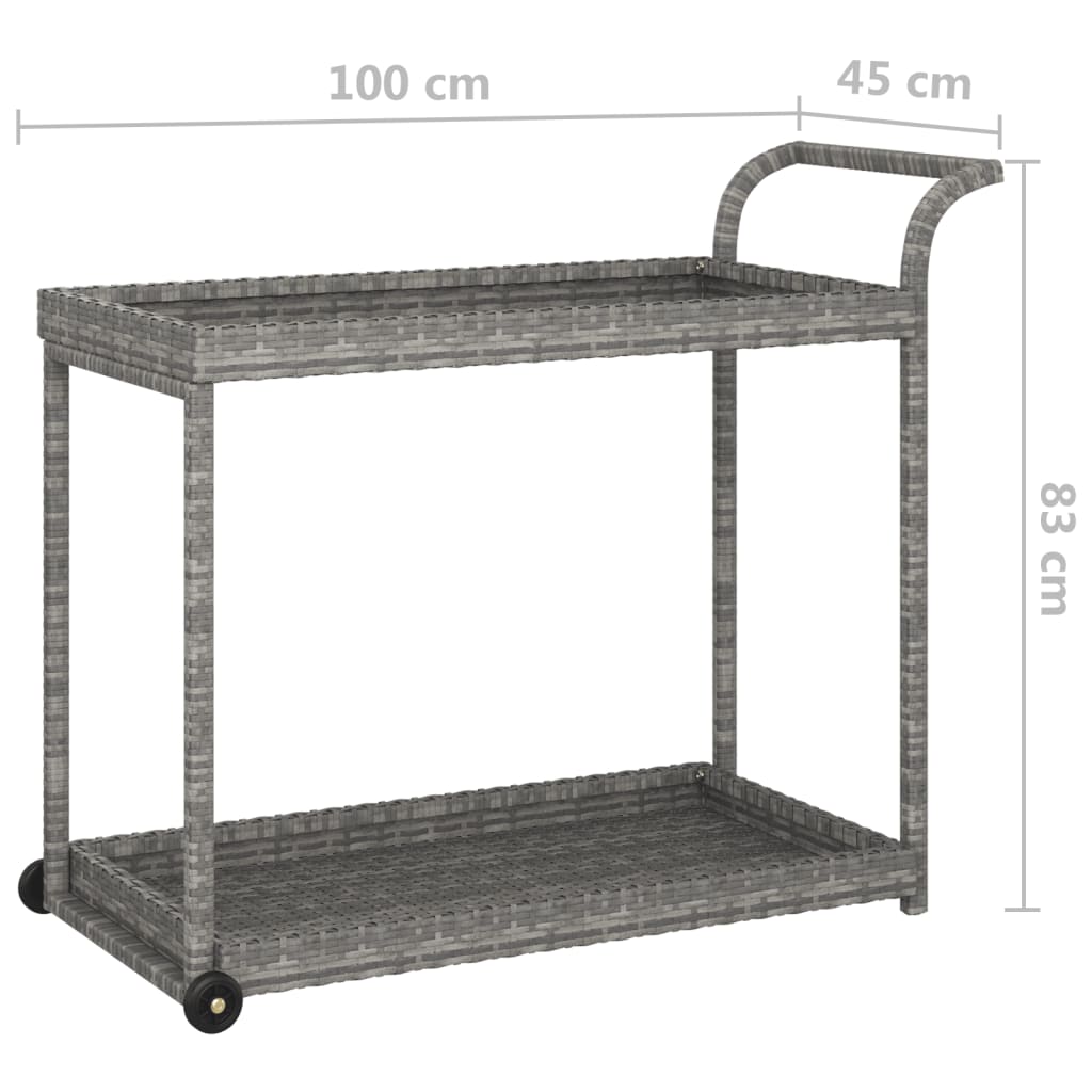 Carrello da Bar Grigio 100x45x83 cm in Polyrattan - homemem39