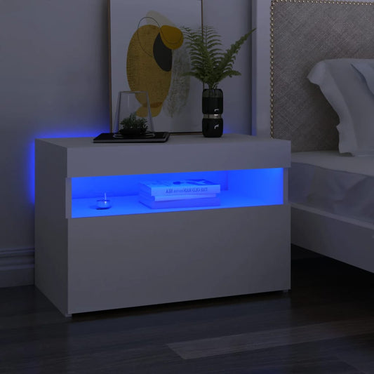 Comodini con Luci LED Bianco 60x35x40 cm in Legno Multistrato - homemem39