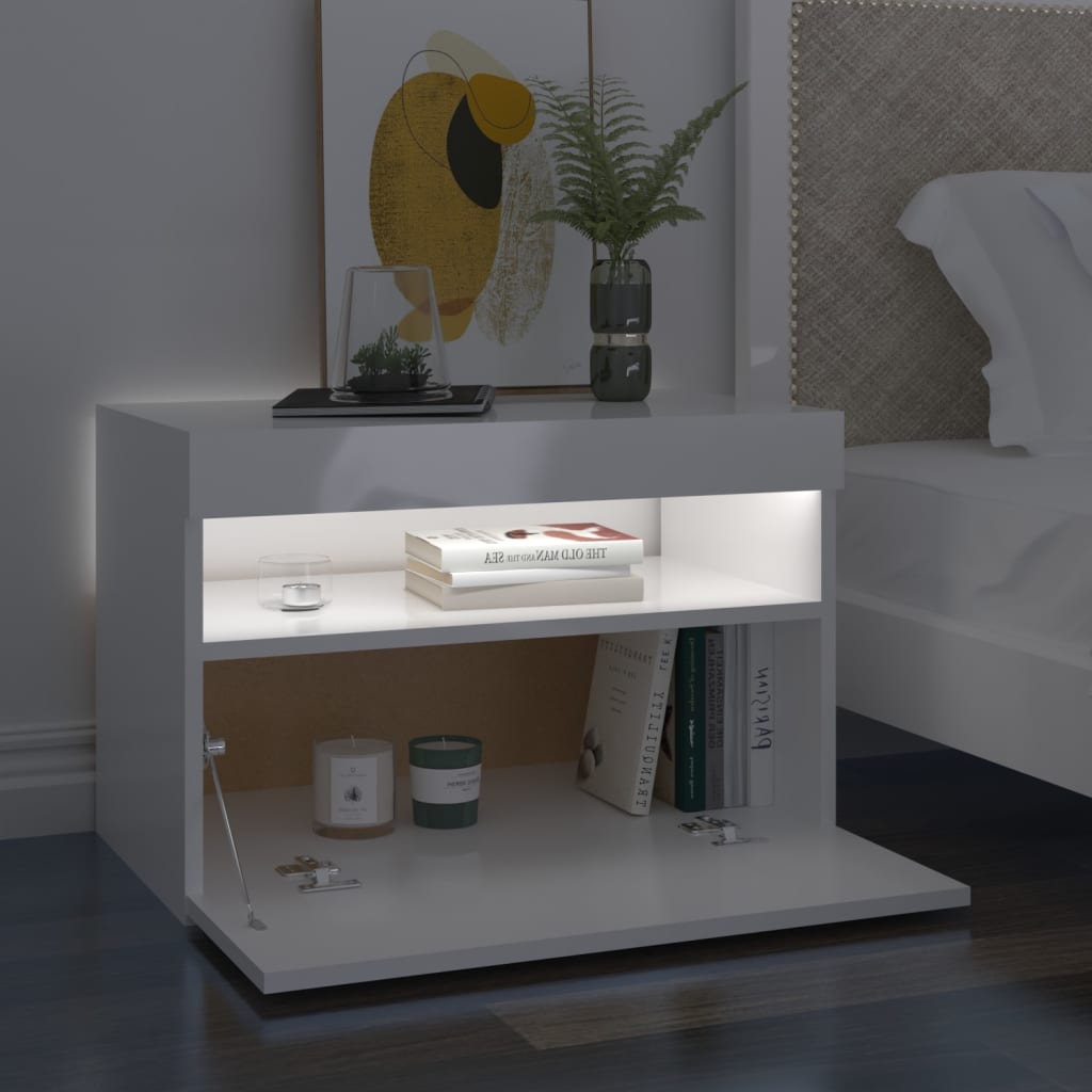 Comodini con Luci LED 2 pz Bianco Lucido 60x35x40 cm - homemem39