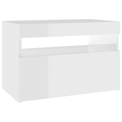 Comodini con Luci LED 2 pz Bianco Lucido 60x35x40 cm - homemem39