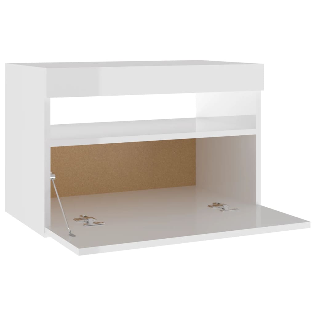 Comodini con Luci LED 2 pz Bianco Lucido 60x35x40 cm - homemem39