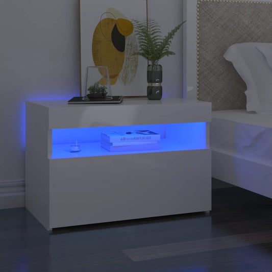 Comodini con Luci LED 2 pz Bianco Lucido 60x35x40 cm - homemem39