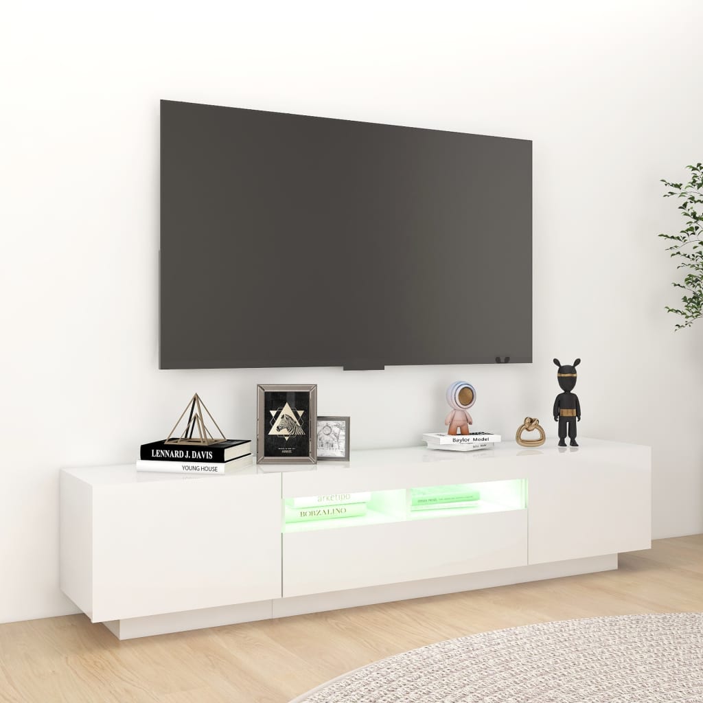 Mobile Porta TV con Luci LED Bianco Lucido 180x35x40 cm - homemem39