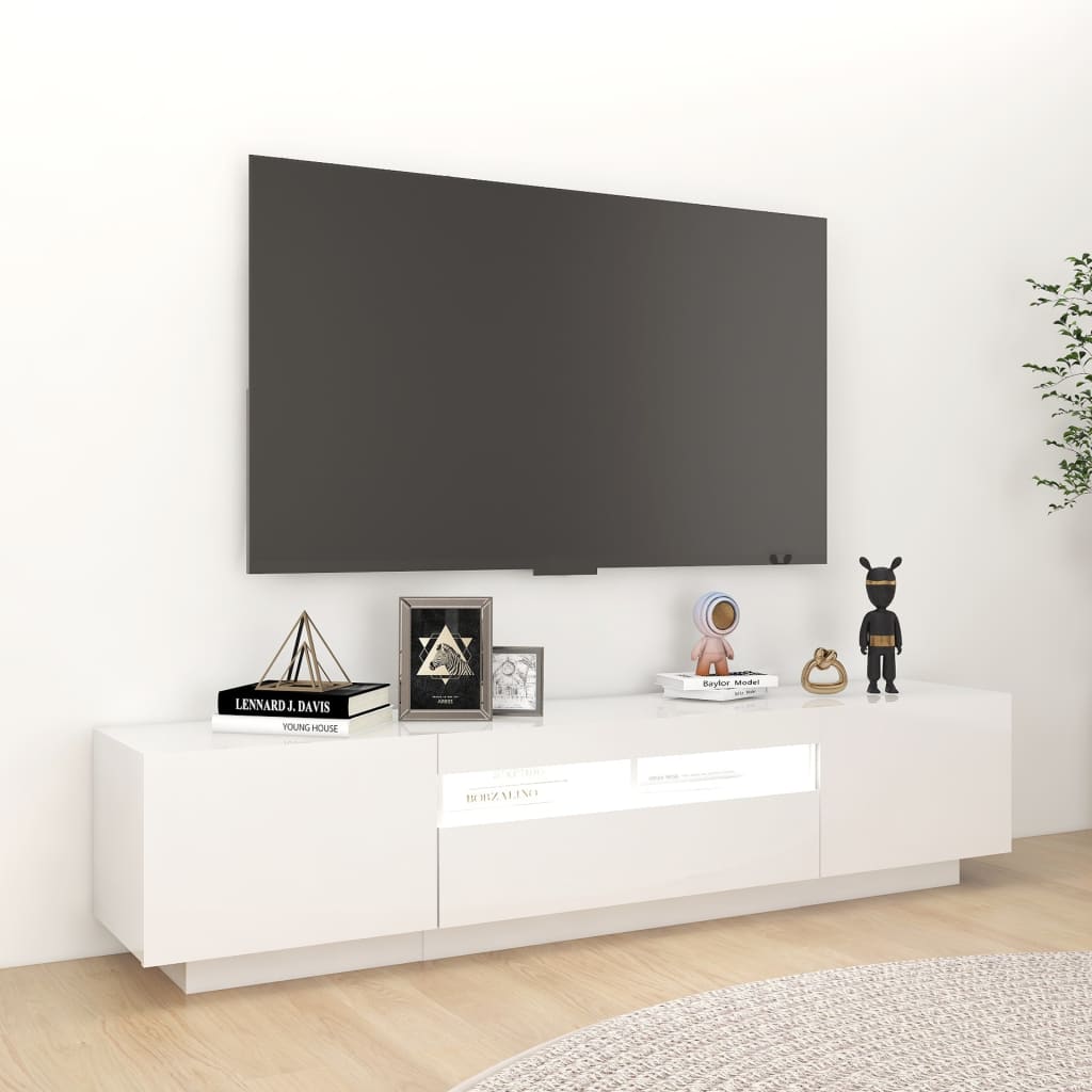 Mobile Porta TV con Luci LED Bianco Lucido 180x35x40 cm - homemem39