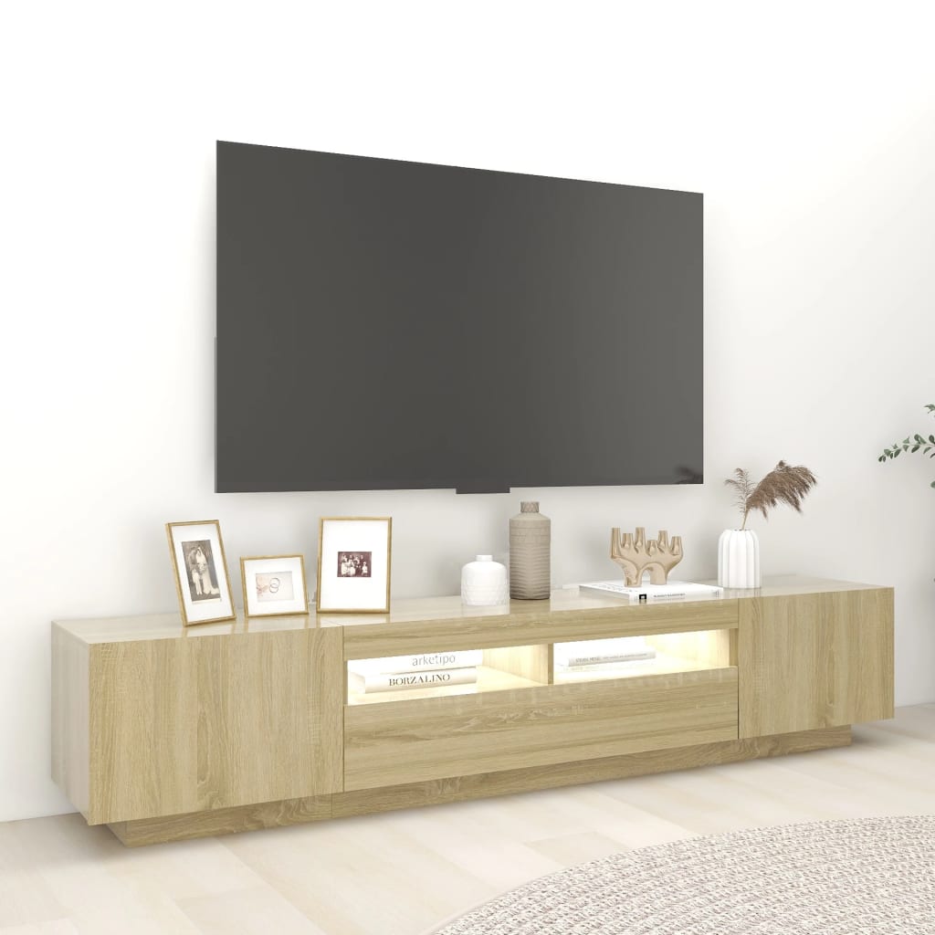 Mobile Porta TV con Luci LED Rovere Sonoma 200x35x40 cm - homemem39