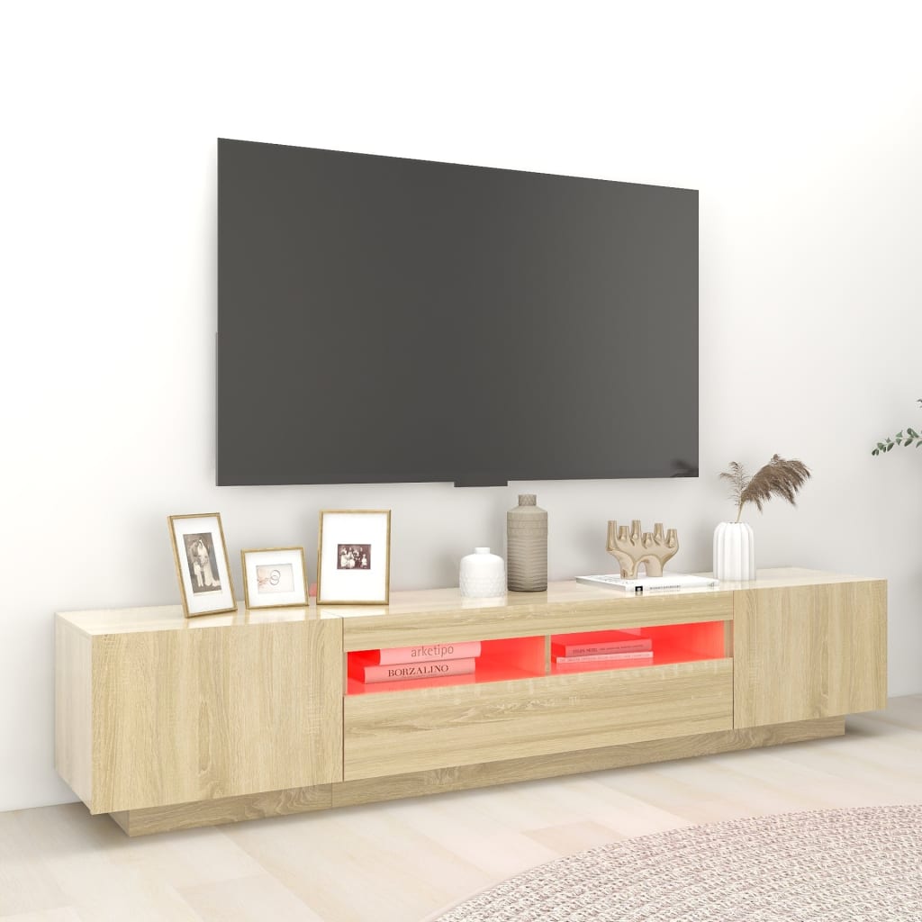 Mobile Porta TV con Luci LED Rovere Sonoma 200x35x40 cm - homemem39