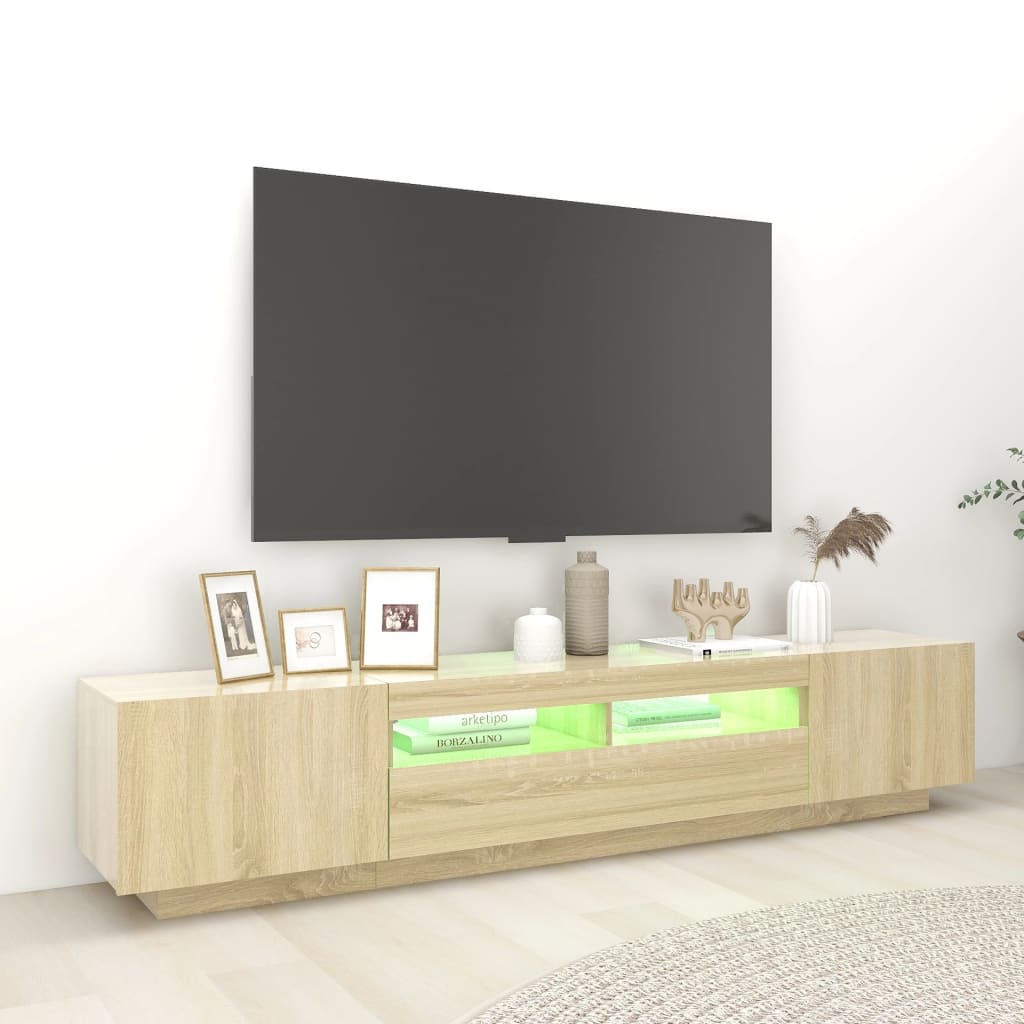 Mobile Porta TV con Luci LED Rovere Sonoma 200x35x40 cm - homemem39