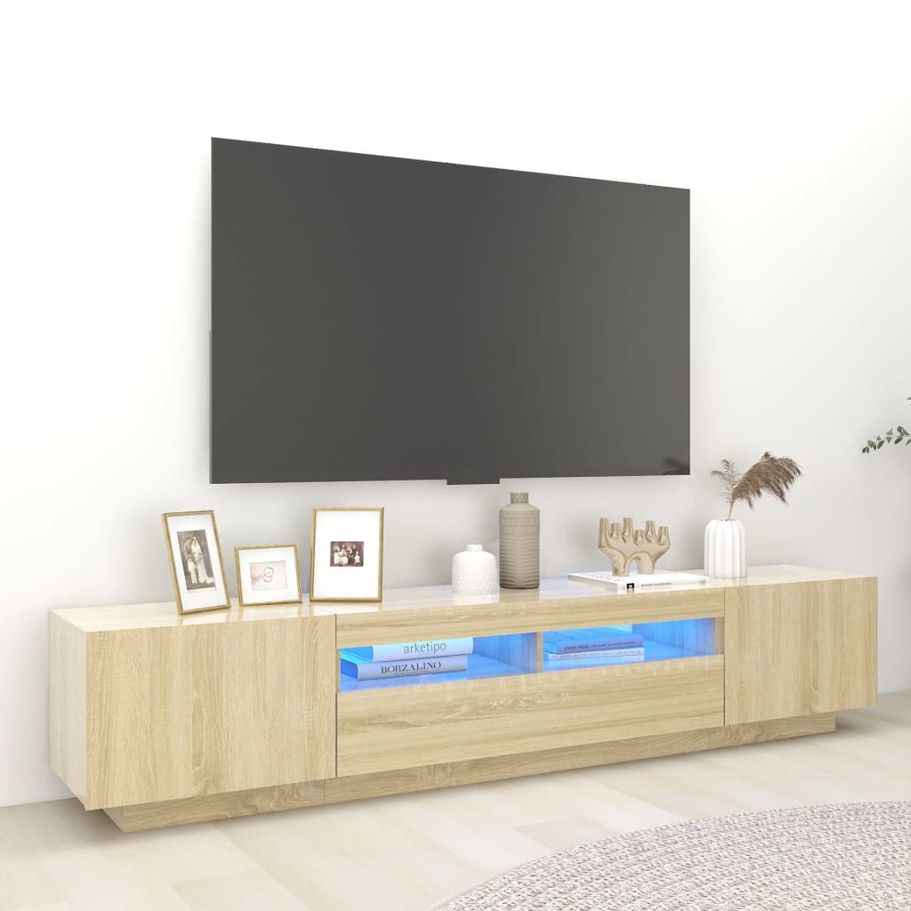 Mobile Porta TV con Luci LED Rovere Sonoma 200x35x40 cm - homemem39