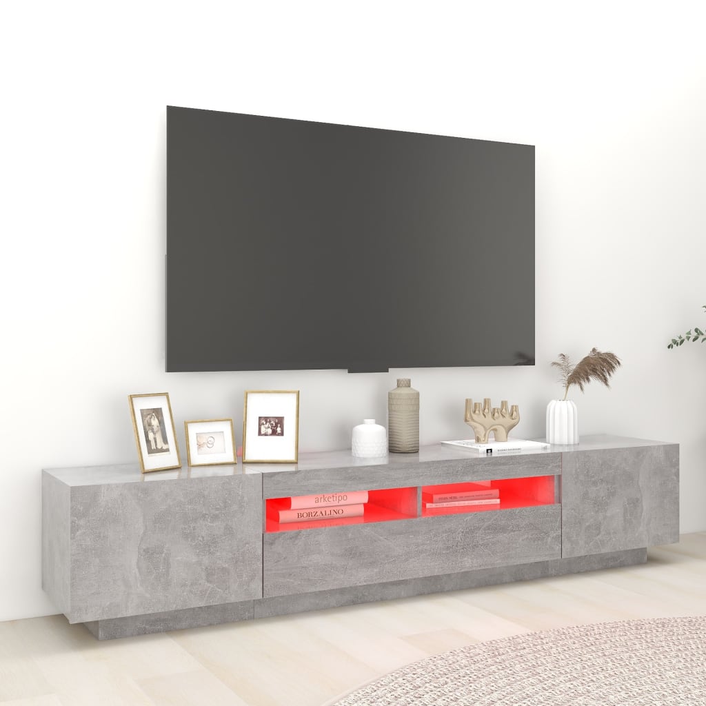 Mobile Porta TV con Luci LED Grigio Cemento 200x35x40 cm - homemem39