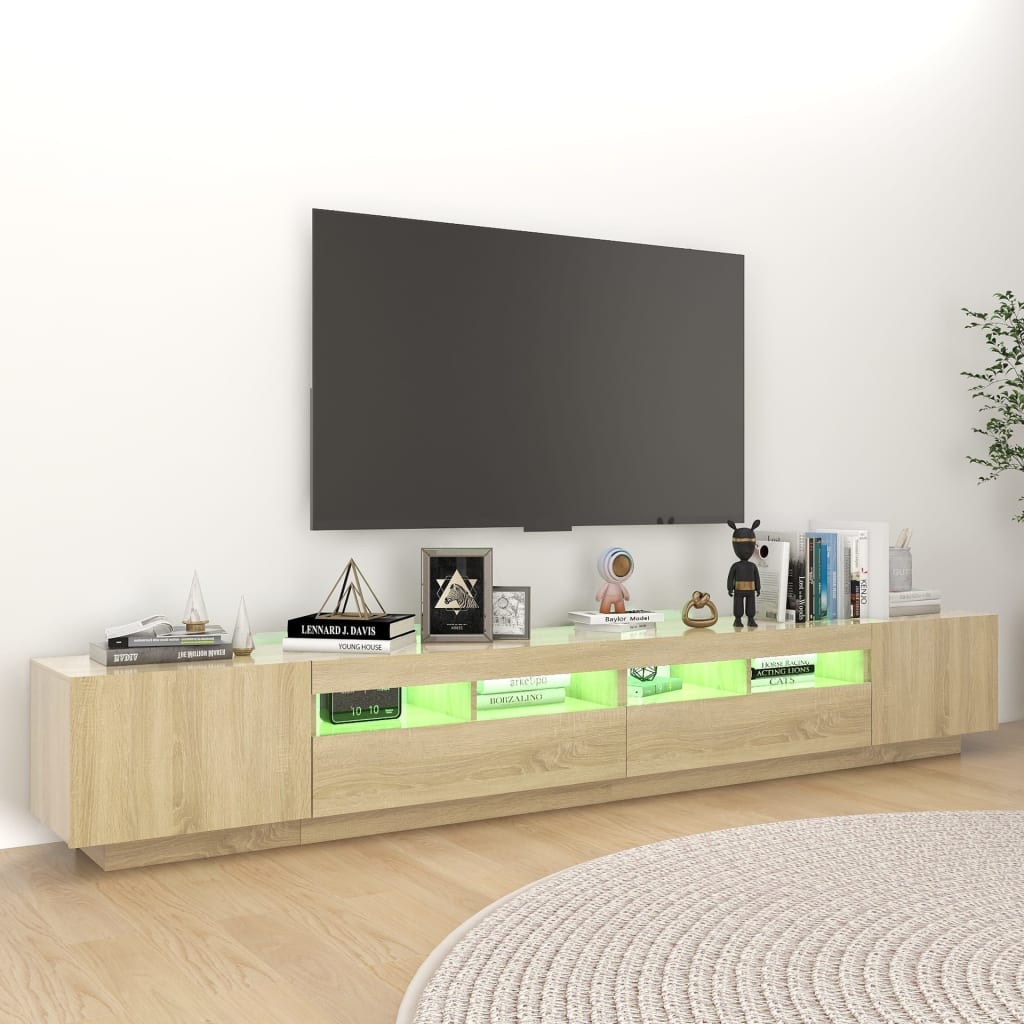 Mobile Porta TV con Luci LED Rovere Sonoma 260x35x40 cm - homemem39