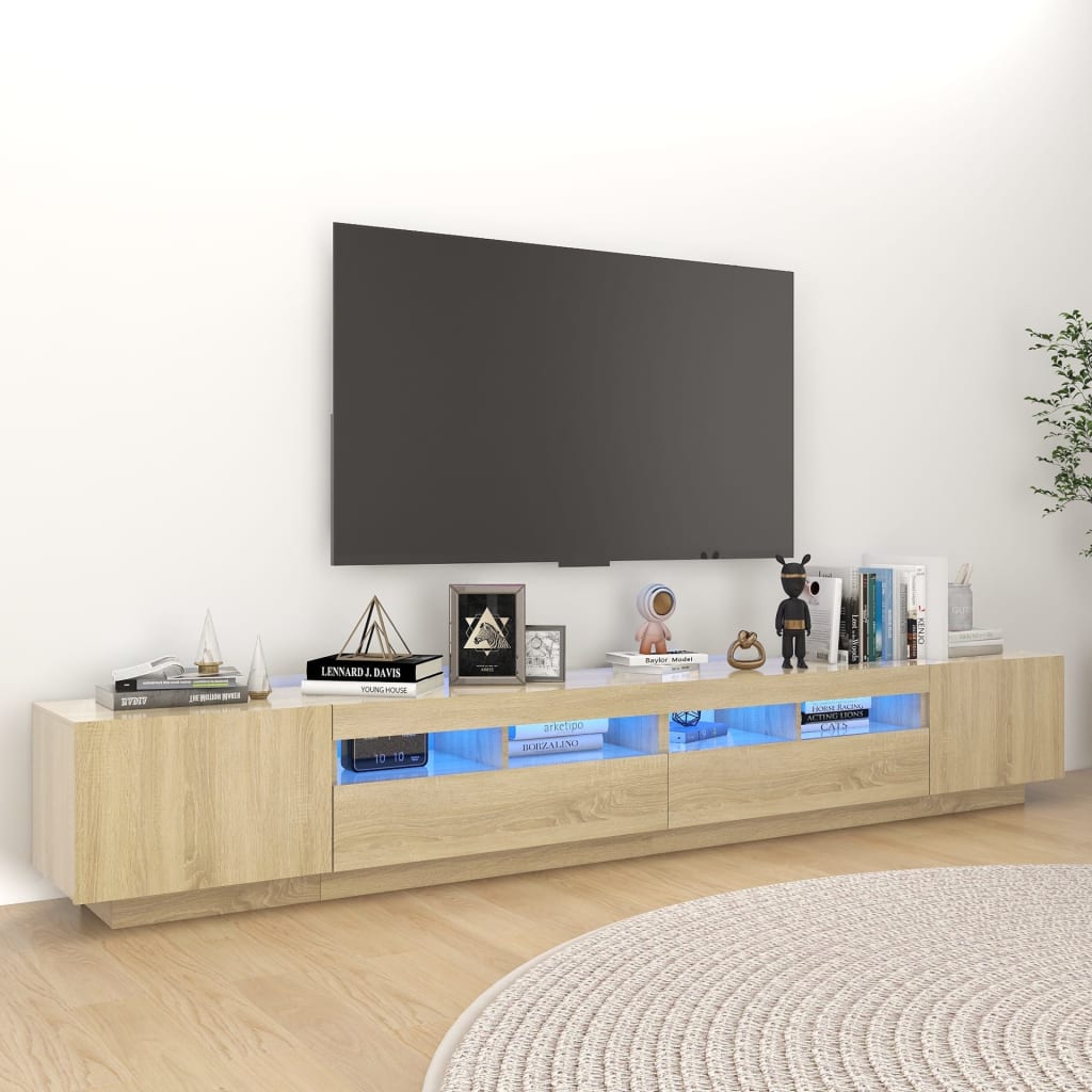 Mobile Porta TV con Luci LED Rovere Sonoma 260x35x40 cm - homemem39