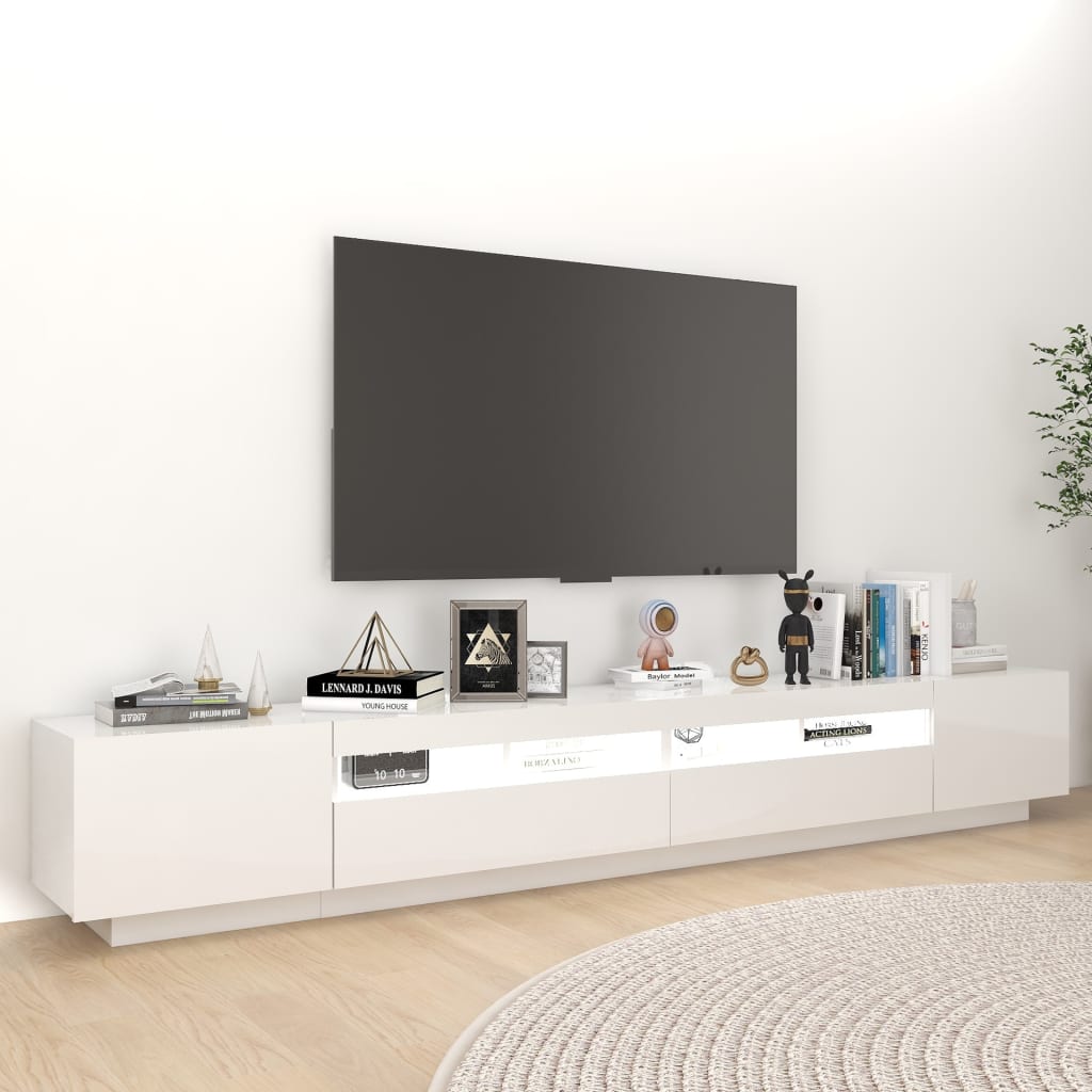 Mobile Porta TV con Luci LED Bianco Lucido 260x35x40 cm - homemem39