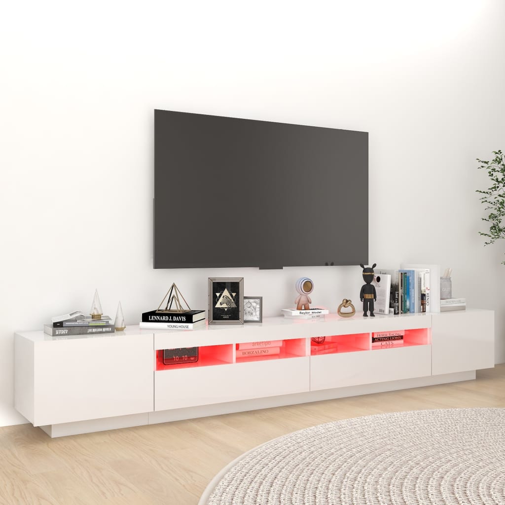 Mobile Porta TV con Luci LED Bianco Lucido 260x35x40 cm - homemem39